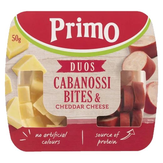 Primo Duos Cabanossi Bites & Cheddar Protein snack pack vending machine product